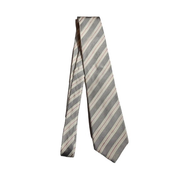 Moschino Mens Neck Tie Pink White Gray Stripes - Picture 1 of 5